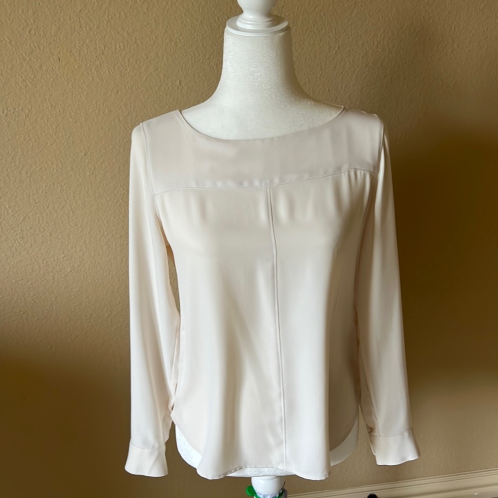 Loft rayon cream-colored top long-sleeve or 3/4 sleeve with tab.